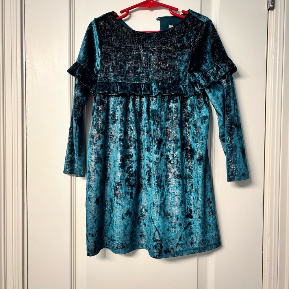 Girls Rare Editions Green Velvet Dresss with Gold Details- 5